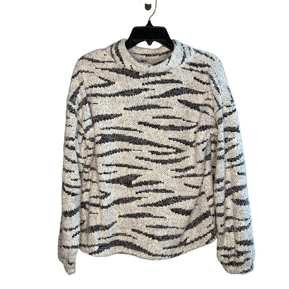 Maurices Zebra Mock Neck Sherpa Pullover Sweatshirt Women's Medium Black White - Picture 1 of 9